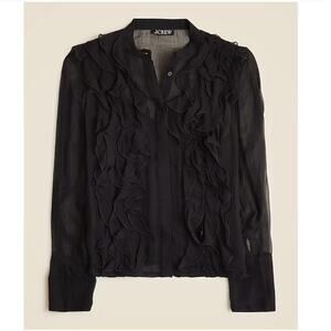 NWT J. Crew Ruffle-Front Top In Crinkle Cupro Shirt Ruffle Black 16